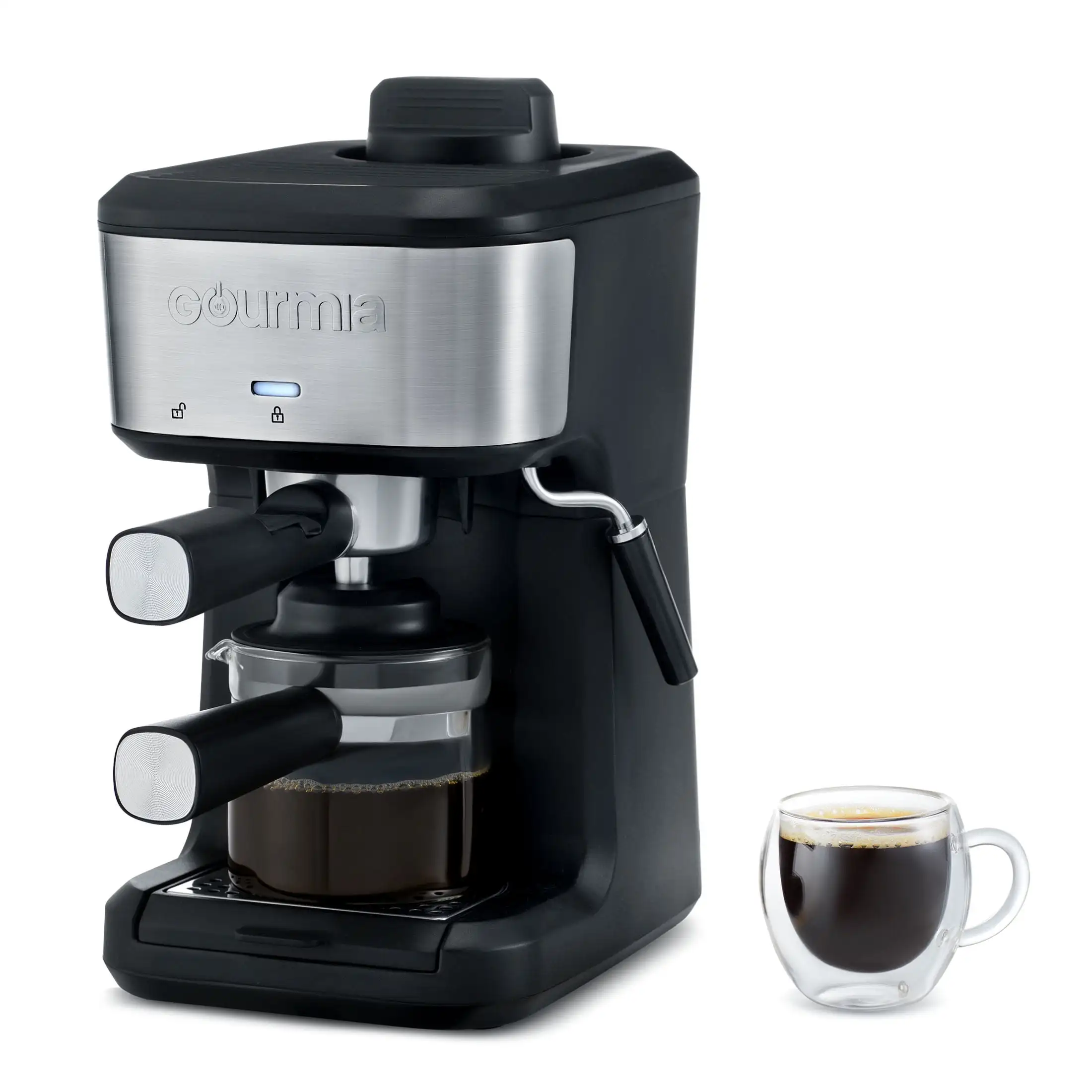 Machine à cappuccino et latte avec baguette à mousser intégrée, expresso à la vapeur, 4 coups