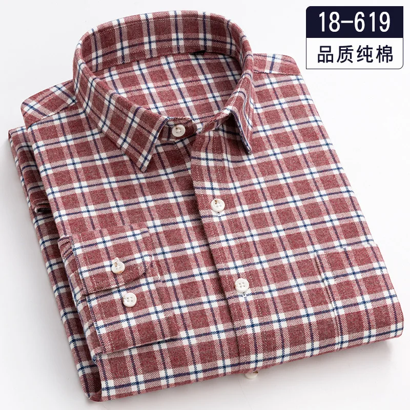 8XL 7XL100% Pure Cotton Lad Casual Slim Fit Shirt Men Longsleeve Shirt for Men Dad Loose Plaid Shirt Plus Size Button Up Shirt