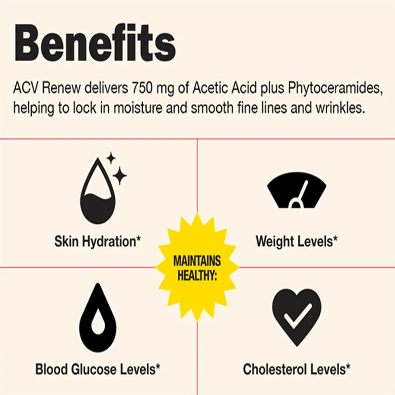 Apple Cider Vinegar Capsules Contain Plant Ceramides -60 Capsules - To Maintain Skin Health and Promote Hydration