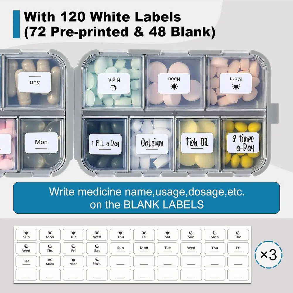 3-Pack Travel Pill Organizer with Daily Medication Holder, Khaki Pink Grey, Vitamin Storage Case view 5
