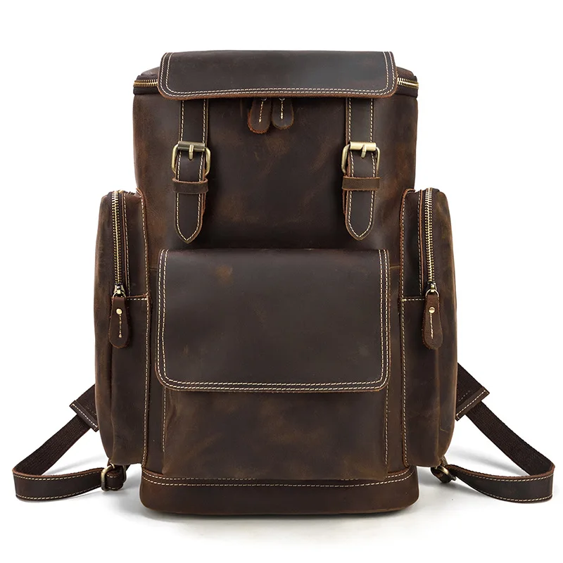 

Wholesale Brown Full Grain Genuine Leather Laptop Backpack Bag Men Leather Backpack For Men Luxury