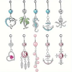 CASSIECA 1Pc 316L Surgical Steel Stylish and Secure Dangle Belly Button Rings Hypoallergenic Non-Toxic and Suitable for Summer