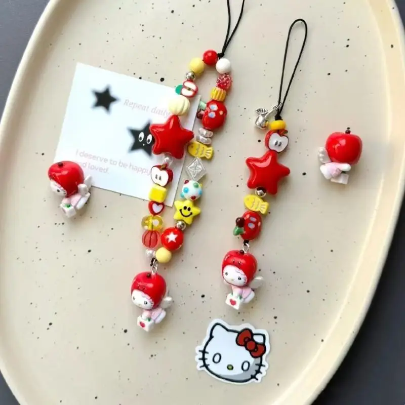 Sanrio Apple Angel Hello Kitty Kawaii Cartoon Star Beads Cute Phone Chain Ccd Camera Pendant Zipper Decoration Christma Gifts