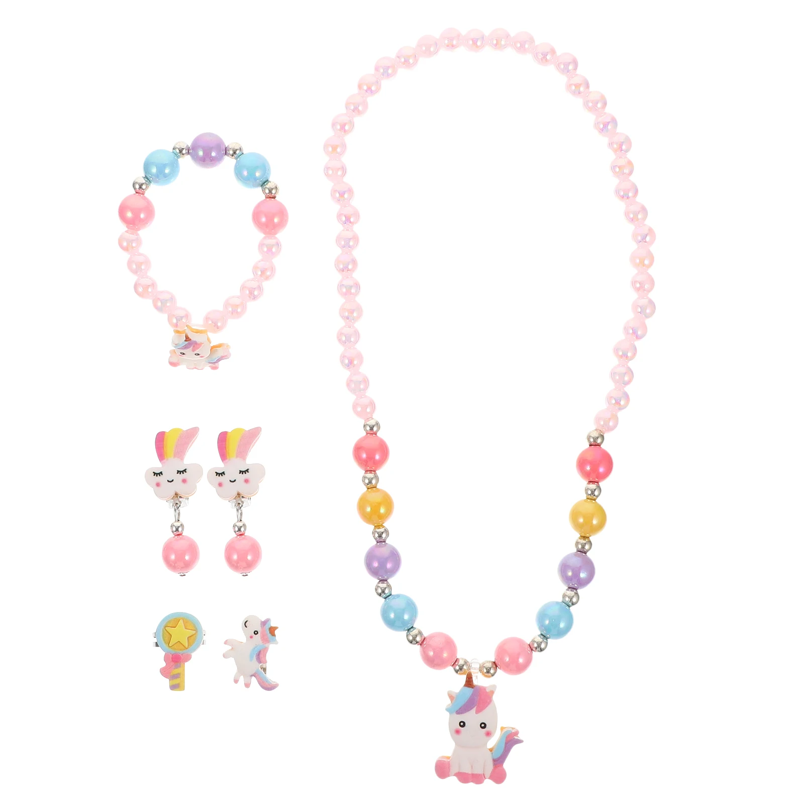 

Unicorn Necklace Bracelet Set Girls Beaded Kids Jewelry Pearl Alloy Silicone Gifts for Children Parties Accessories