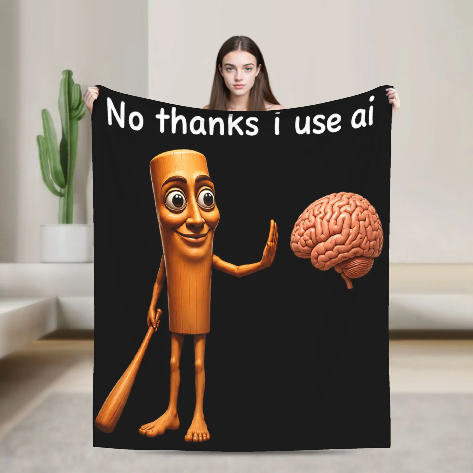 Power of AI Tung Sahur Abandons His Brain Funny Meme Joke Warm Blanket For Home Decor Bedding Throws Travel Flannel Bedspread
