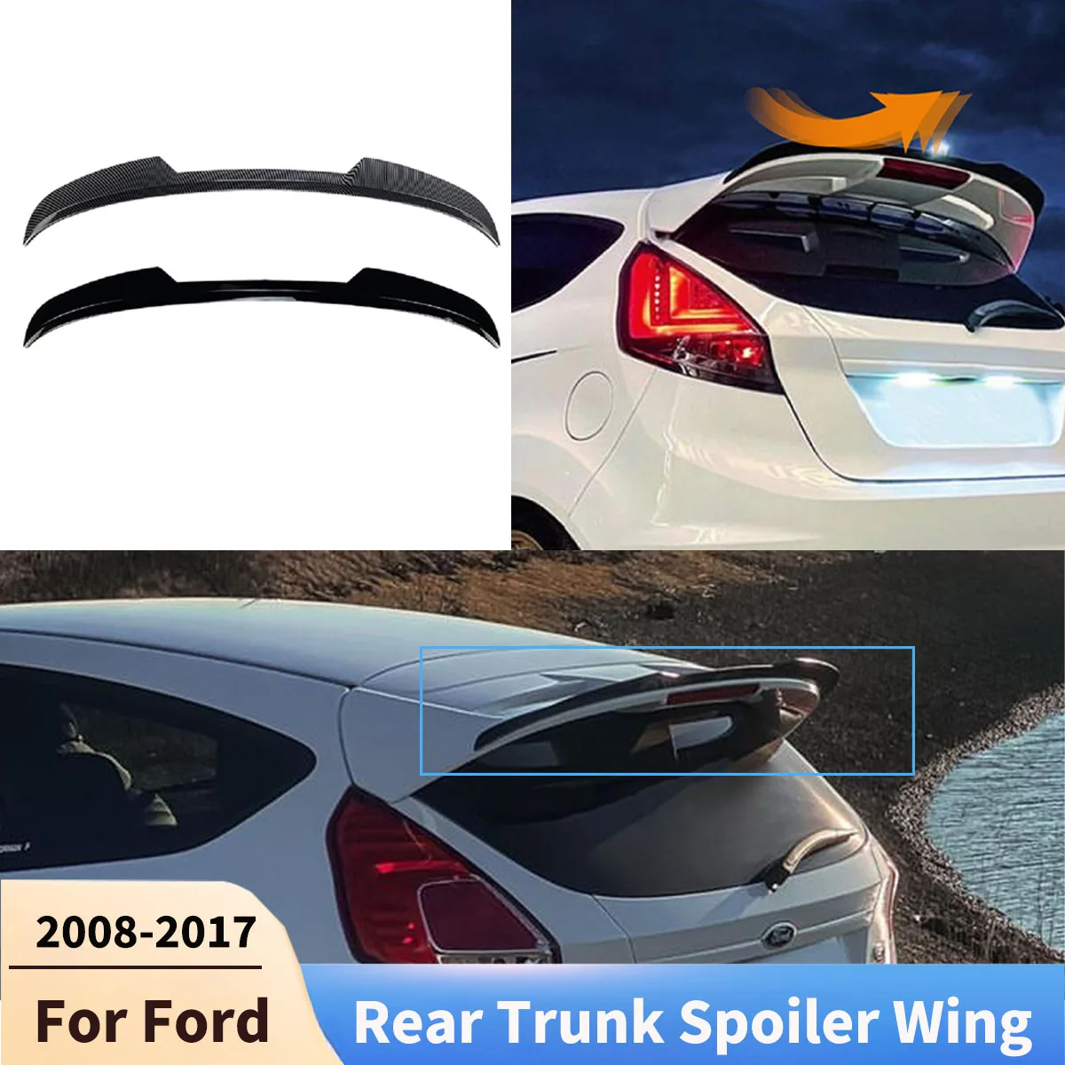 

For Ford Fiesta MK6 MK6.5 MK7 MK7.5 ST-Line 2008-2017 Rear Trunk Spoiler Wings Lip Rear Roof Diffuser Tail Fin Car Accessories