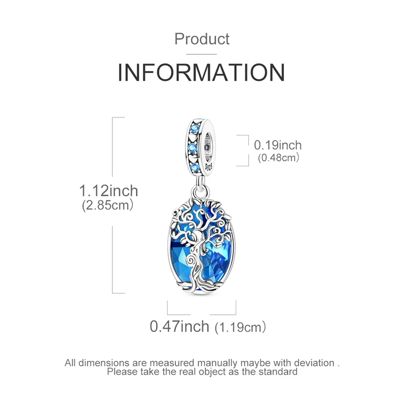 Tree of Life Blue Dangle Fit Original 925 Charms Bracelet Inner Strength Beads Growth & Renewal  Family Jewelry Gifts for Women