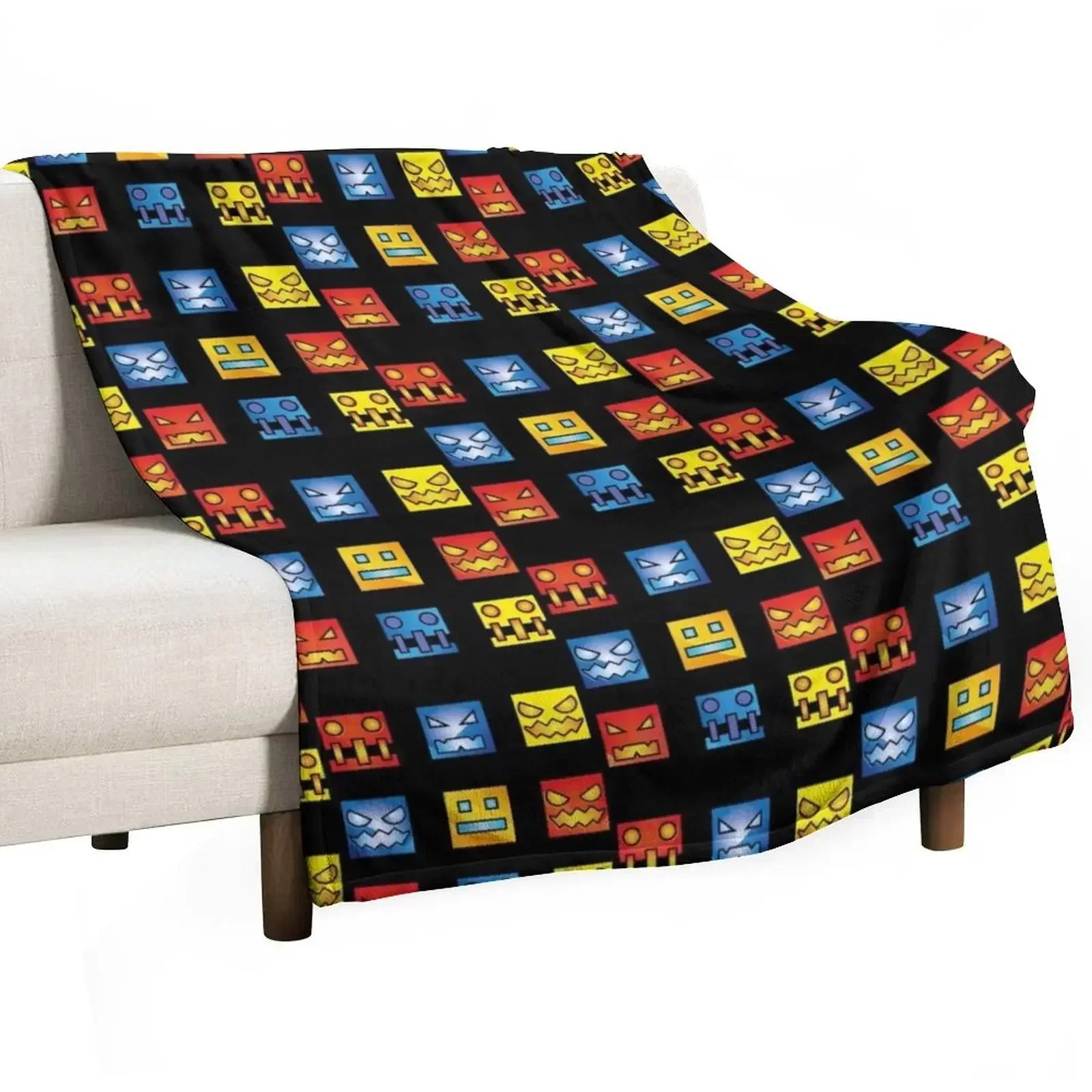 

geometry dash icon face Throw Blanket funny gift Camping Stuffeds Luxury Designer Blankets