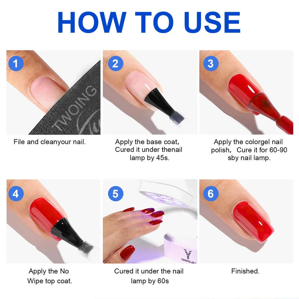 TWOING 15ml Top Coat Súper Brillante Nuevo, Sello Brillante sin Limpieza, Acabado de Gel para Manicura de Salón 6
