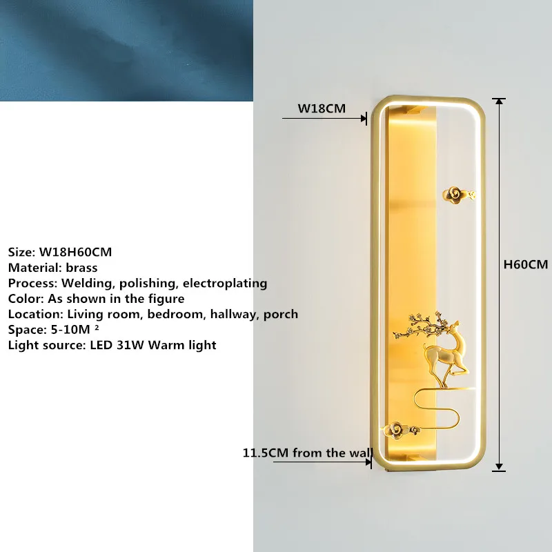 RONIN-Brass LED Modern Wall Lamp, Luxo Sconce, Decoração de Interiores, Casa, Quarto, Cabeceira, Sala, Corredor, Iluminação