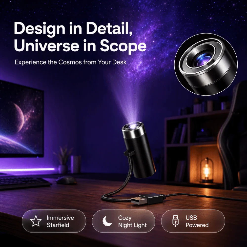 360 Degree Rotating Dreamy Starry Sky Projector Flexible Neck USB Powered USB Plug Projection Lamp Interchangeable Slides USB