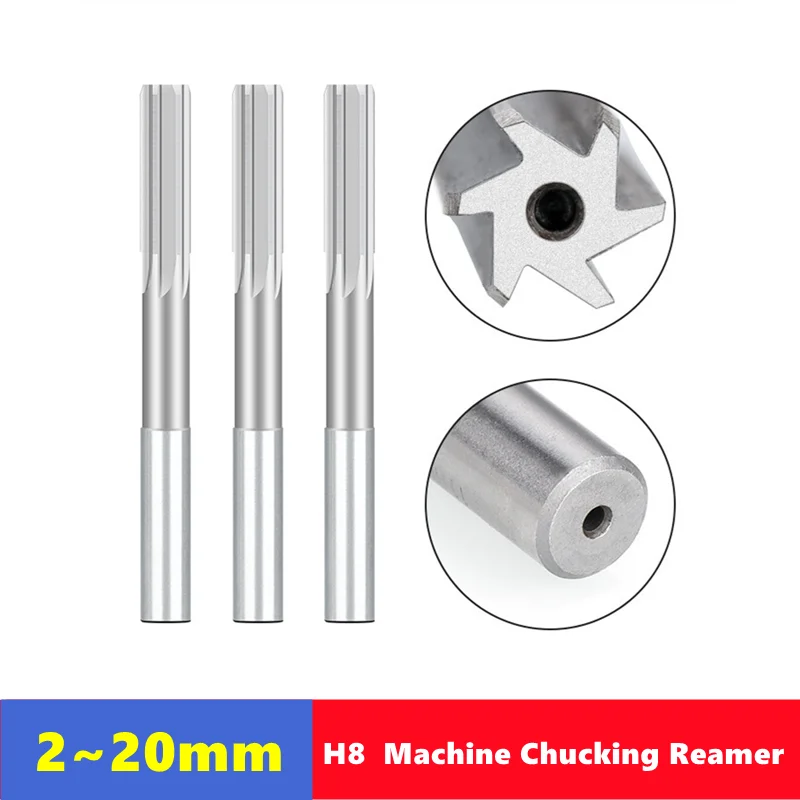 W6542 HSS machine tool reamer H8, 2mm- 20mm straight shank chuck machine tool reamer straight slot reamer milling cutter