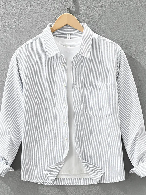 

Мужская повседневная рубашка из чистого хлопка с вертикальными полосками, длинным рукавом, в стиле ретро, модная, полностью хлопковая