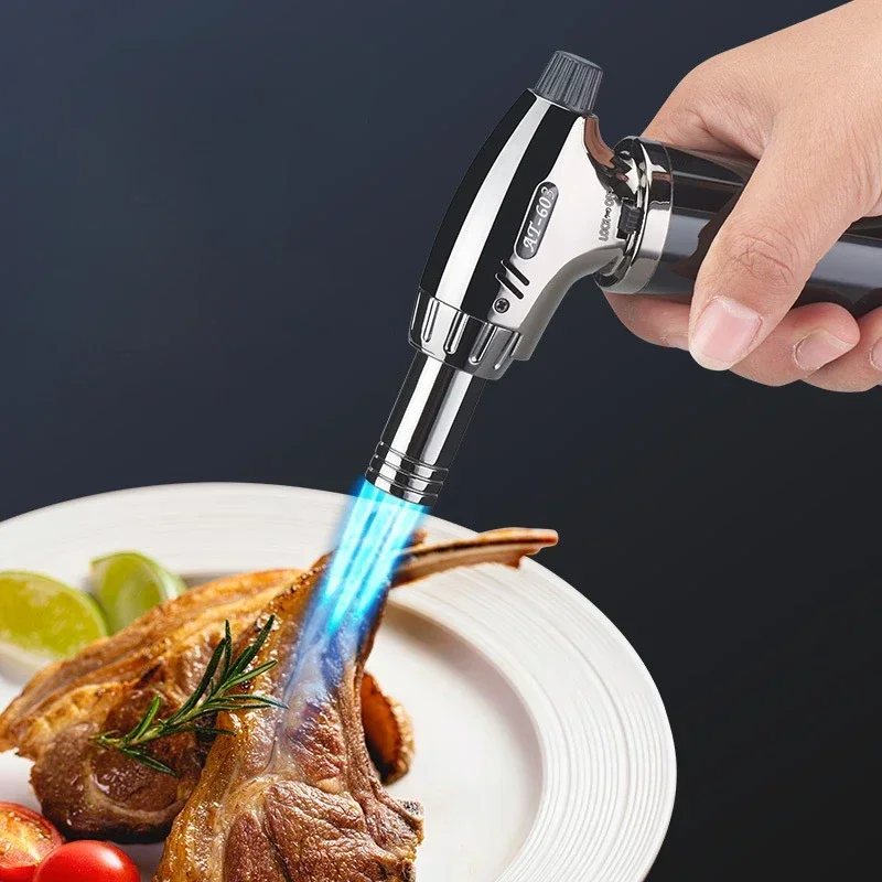 Windproof Spray Gun Refillable Kitchen Torch Lighter Butane Gas Jet Lighter Cigar Lighters Metal Welding Gun BBQ Cooking Gadgets