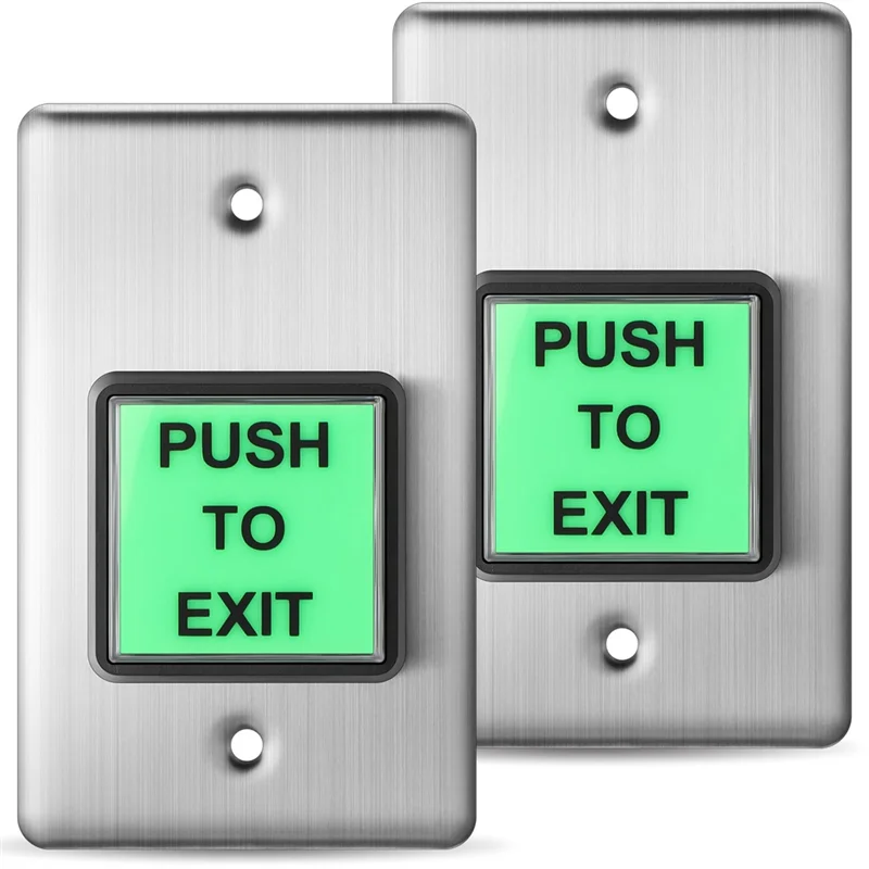 

ABCA-Green LED Square Push To Exit Button 2 Pcs Indoor Stainless Steel Wall Plate Request To Exit Button Green Square Design