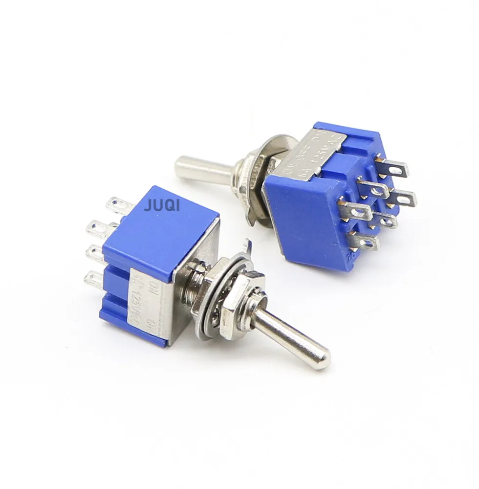 10PCS MTS-202 MTS-203 blue 6MM Mini 6PIN 6A 125VAC Toggle Switch 2/3 Position Self locking SPDT ON-OFF -ON Rocker Switch