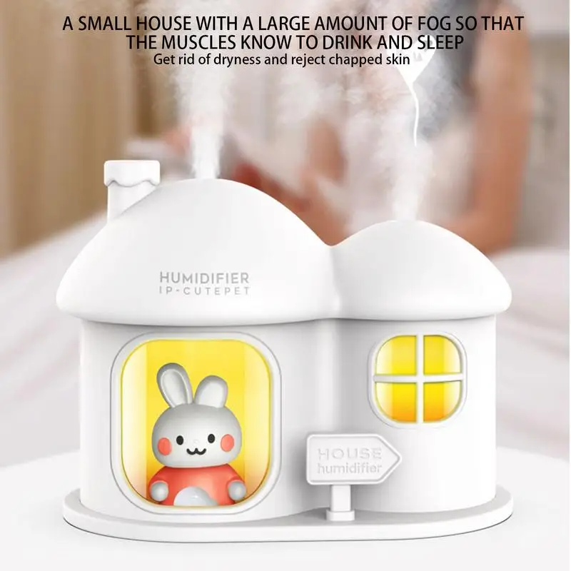 Mist Humidifier Ultra-Quiet Bunny House Shape Humidifier With Color-Change Light 300 Ml Capacity Humidifiers Portable Small