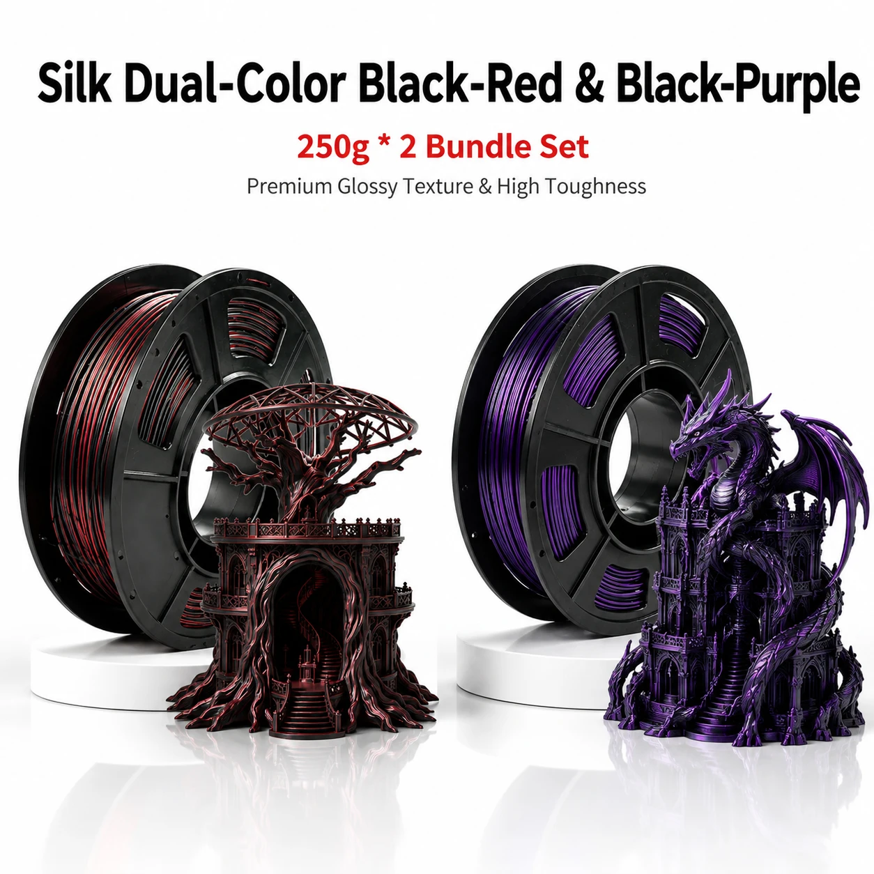 Two‑Tone Co‑extrusion Dual Color PLA Filament 1.75mm Single Roll 3D Printing Consumables for FDM Desktop 3D Printer
