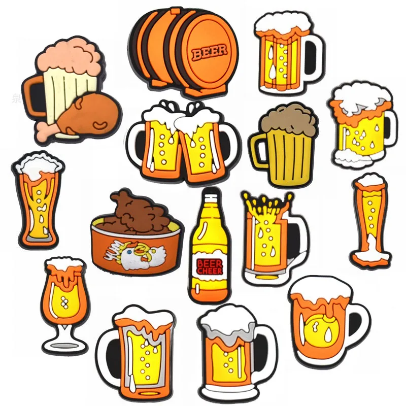 

1-15pcs Cartoon Beer Fried Chicken PVC Shoe Charms Accessories Clogs Slides Sandals Shoe Decoration Buckles Fit Boys Girls Gifts