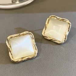 New Beige Square Stud Earrings for Women Korean Fashion Sweet Girls Jelly Texture Unique Design Female Ear Accessories 2025 new