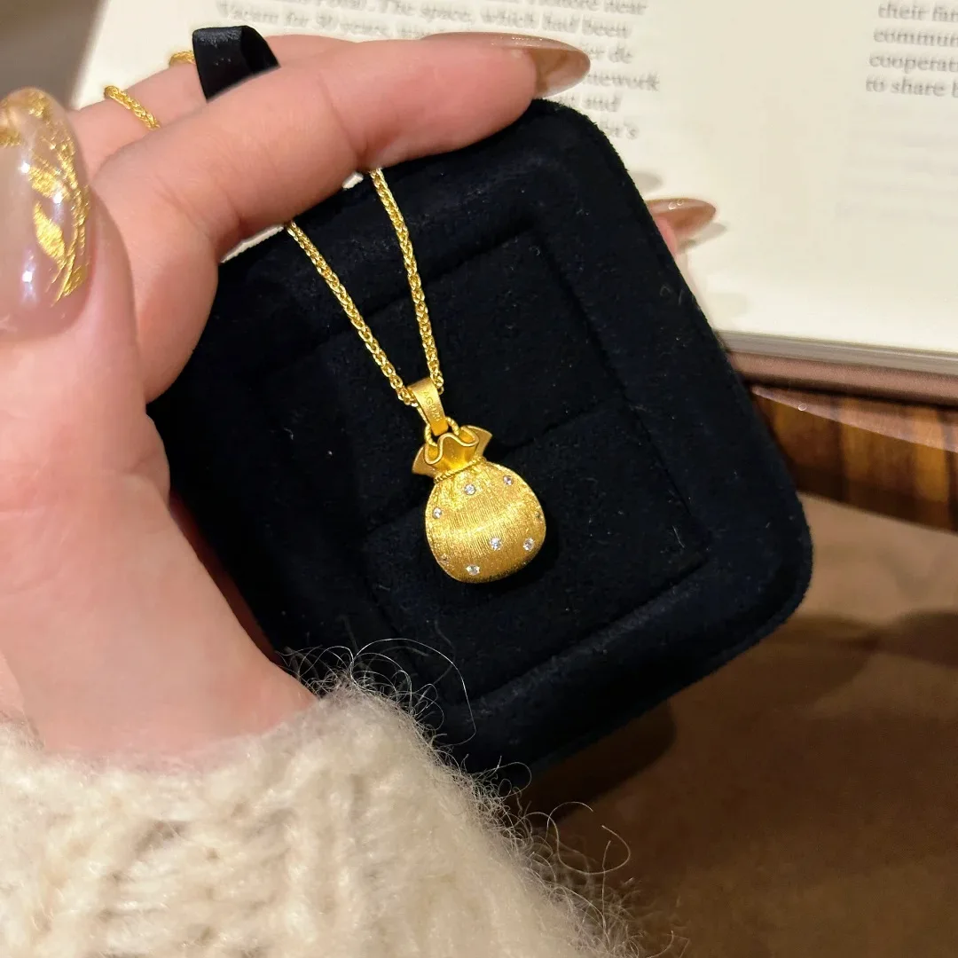 Retro Exquisite 3D Lucky Bag Gold Color Pendant Inlaid Small Zircon Necklaces Clavicle Chain For Women Cute Neck Accessories
