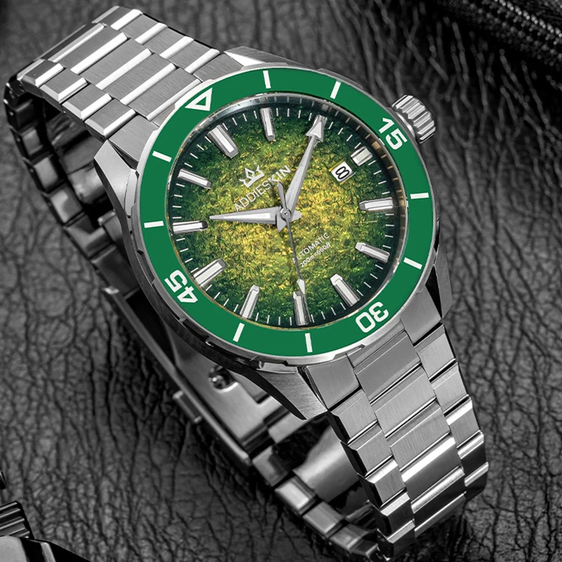 AddiesKin K005 Men's Automatic Mechanical Watch Miyota 9015 Gradient Pressed Texture Dial High Grade Ceramic Bezel BGW9 Luminous