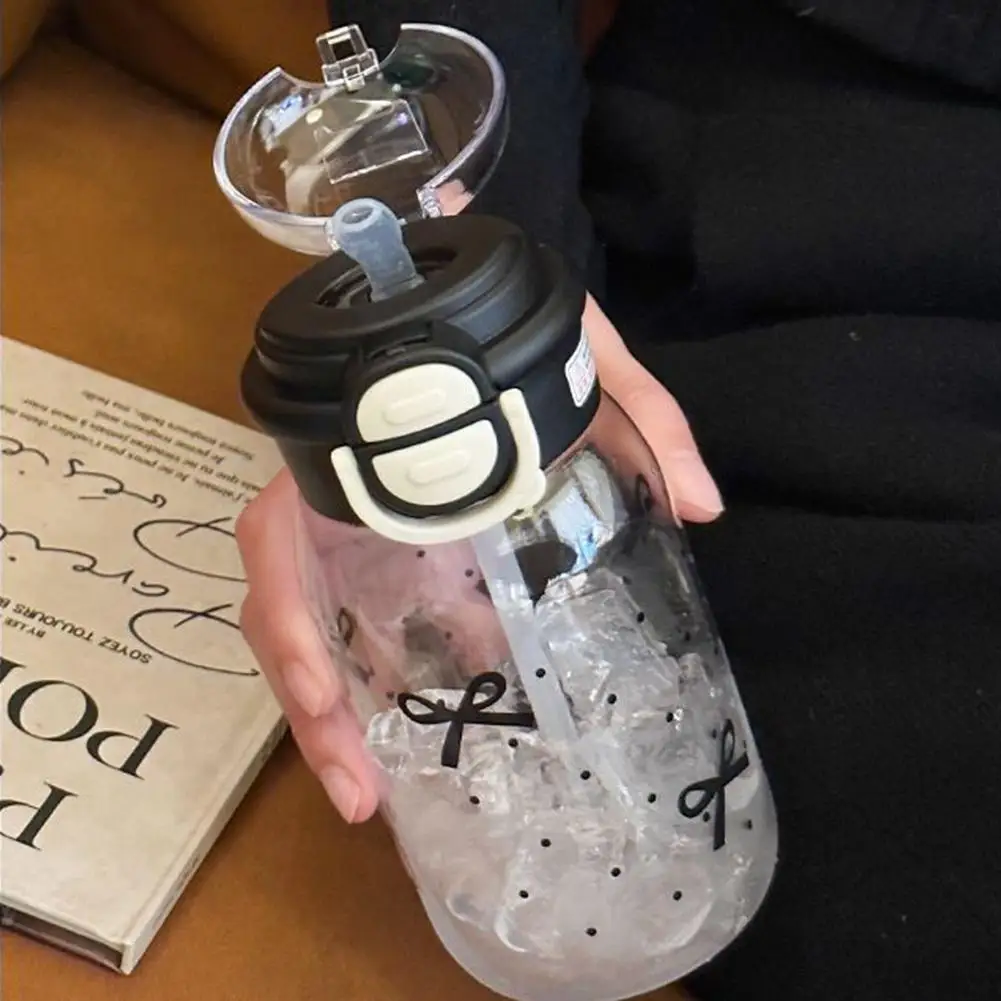 زجاجة مياه لطيفة مع غطاء بلاستيكي محمول منبثق من القش كوب ماء للأطفال زجاجة كاواي مقاومة للتسرب زجاجة شرب لطيفة #5