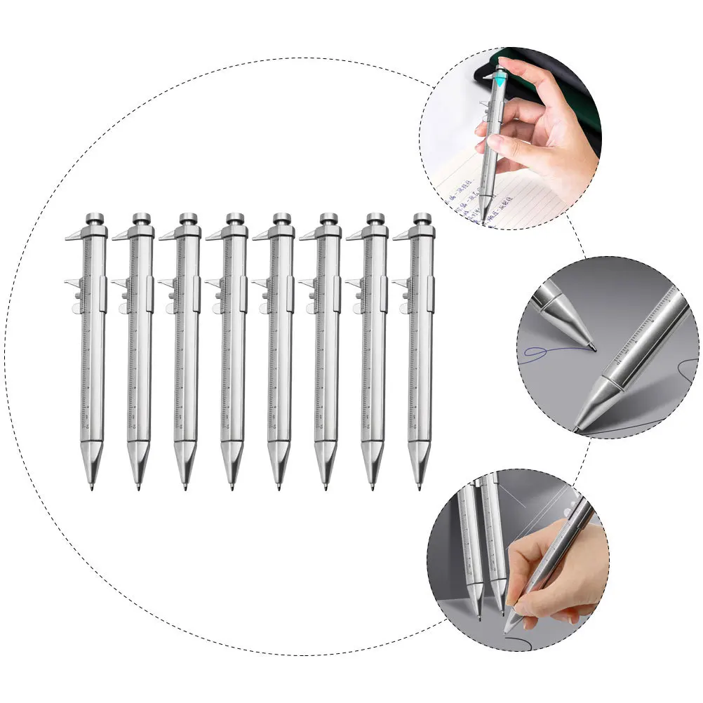 

8Pcs Plastic Scale Ballpoint Pens Portable Vernier Caliper Pens Students Stationery School Supplies Multi-Use Smooth Writing Pen
