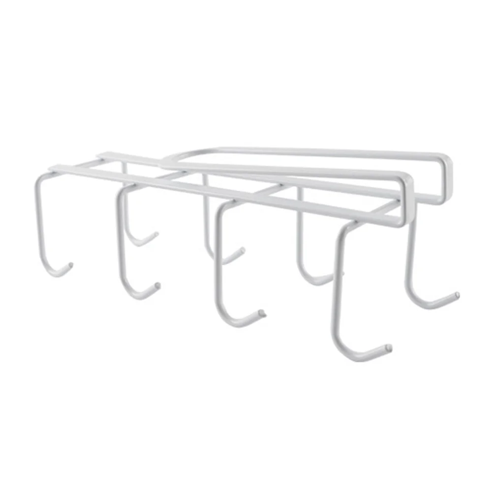 Cup Hook Under Cabinet with 8 Hooks Coffee Mug Rack Holder Nail Free Hanger Kitchen Hanging Storage Rack(White)