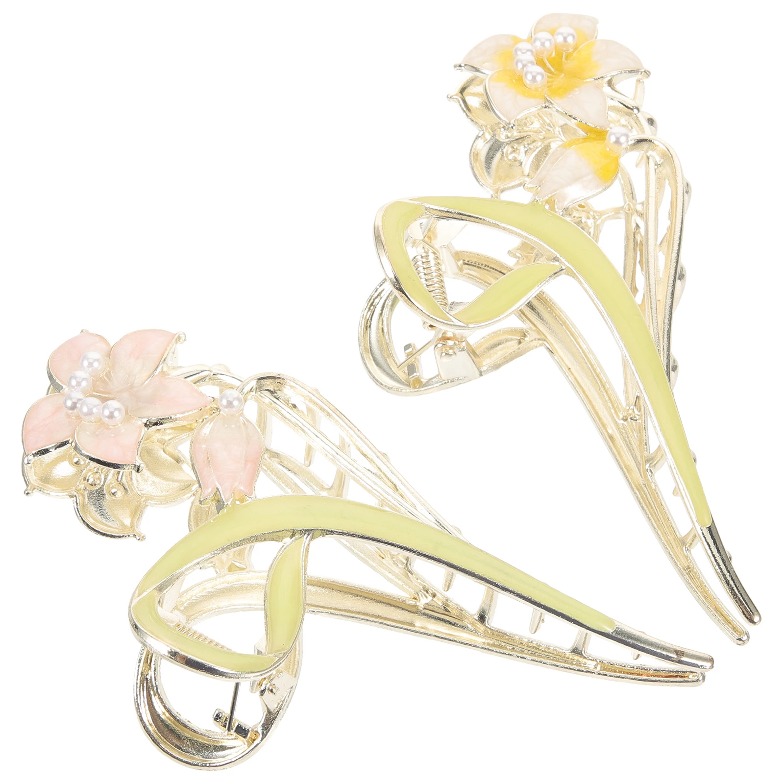 

2pcs Large Hairpin Claw Clips Pink Yellow Metal Thick Hair Big Flower Clasp Women Hair Accessories Updo Styling Tool