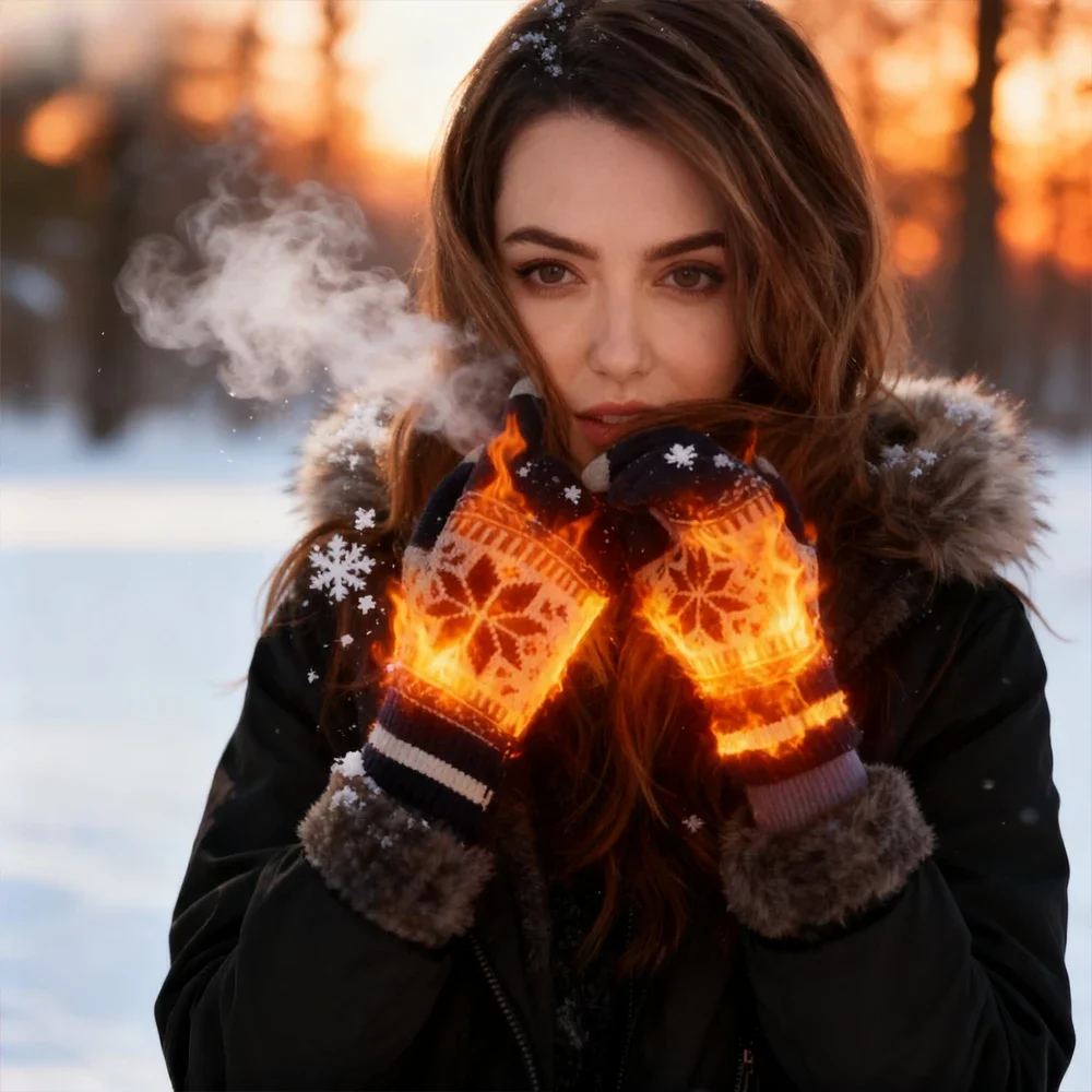 2Pairs Winter Warm Knitted Embroidered Gloves, Handmade Snowflake Embroidery, Touchscreen Warm Gloves, Christmas Gifts