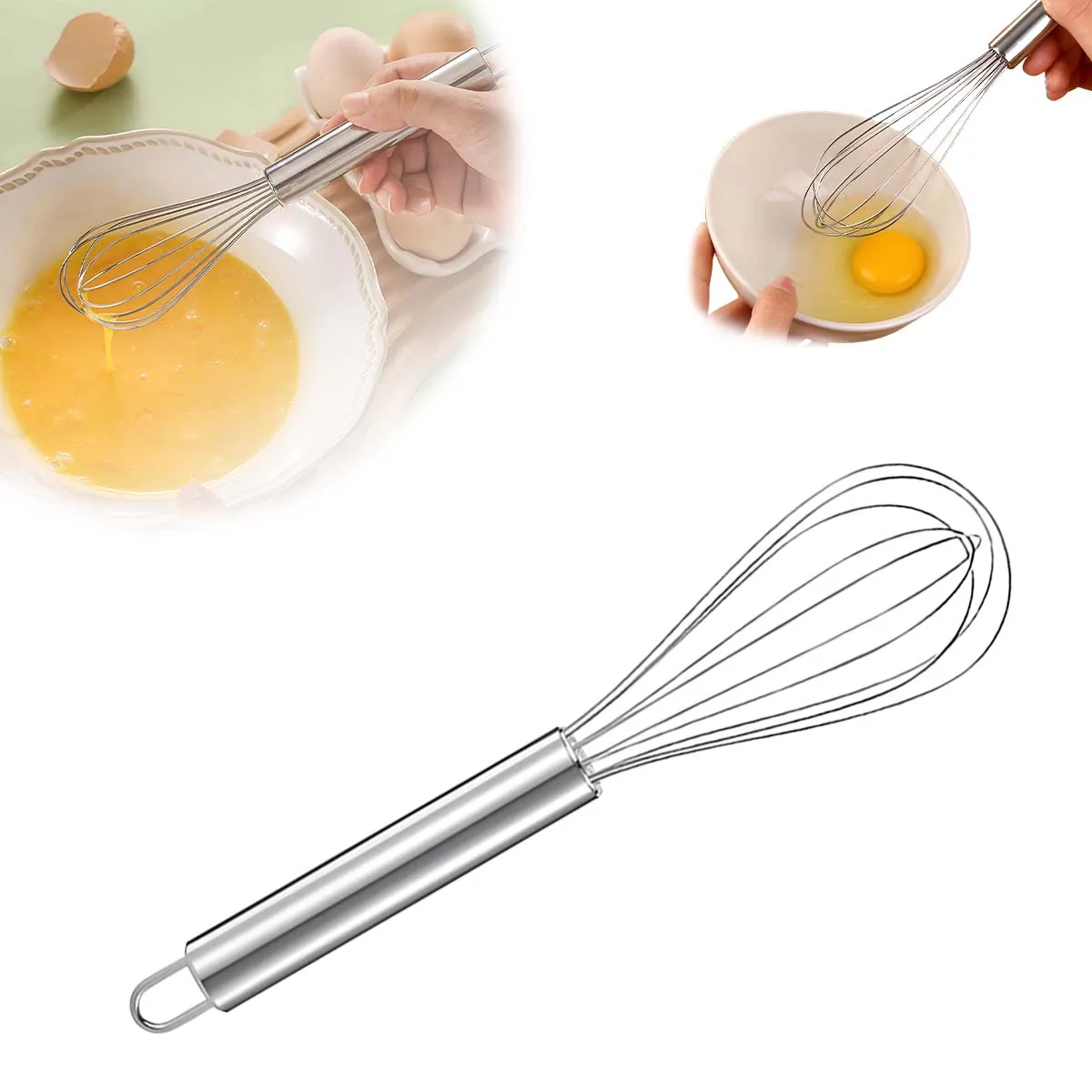 6/8/10inch Stainless Steel Egg Whisk Manual Egg Beater Mixer For Kitchen Baking Cream Butter Frother Utensil