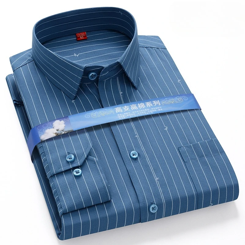 New in shirt plaid long sleeve shirts for man slim fit formal checked shirt single pocket soft designer vintage striped clothes