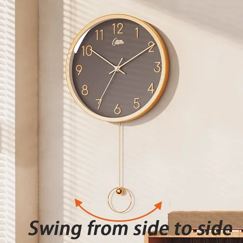 Round Wall Clocks Single-sided Watches Stereo Numeral Clocks Modern Living Room Home Decoration with Swinging Pendulum Design