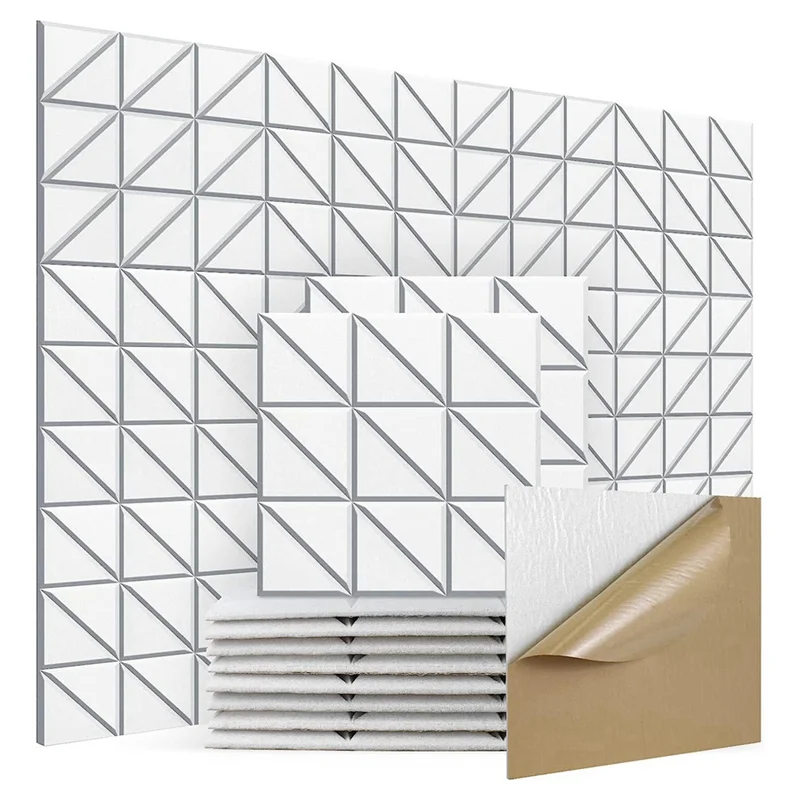 

ABBY-Самоклеящиеся акустические панели, 12 шт. звукопоглощающие панели 12X12X0,4 дюйма, декоративные звукоизоляционные стеновые панели