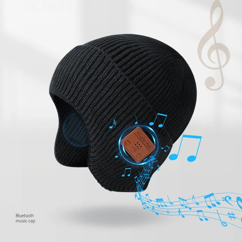 

Wireless hat Bluetooth 5.0 Outdoor winter Warm Music cap ear muffs Headset Handsfree Rechargeable Earphone Men Women knitted hat