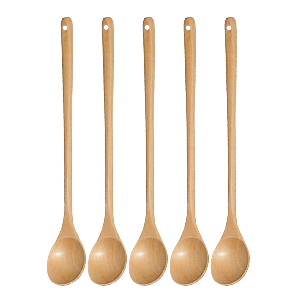 

5 pcs Wooden Spoon Food Grade Stirring Spoons Long Handle Coffee Teaspoons Bamboo Mixers Color Kitchen Utensils Reusable