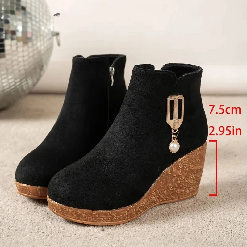 

Женские ботинки в стиле ретро из замши и кожи, повседневные короткие ботинки на танкетке, модные ботильоны на платформе, новинка 2026 года, женские ботинки до щиколотки, Bottines Femmes