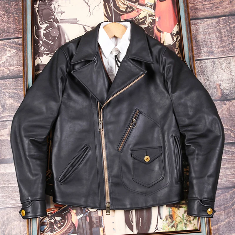 

SDC1050 Asian Size Super Top Quality Heavy Genuine Japan Vegetable Tanned Cow Leather Slim Classic Cowhide Stylish Rider Jacket