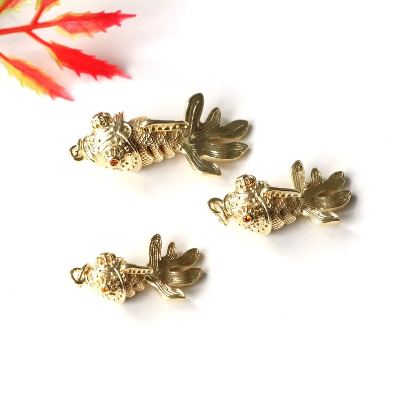 

5pcs/ Brass Ocean Jewelry Fish Pendant 3D Goldfish Movable Charms 18K Gold Plated Charm For Diy Necklace Bracelet Jewelry Making