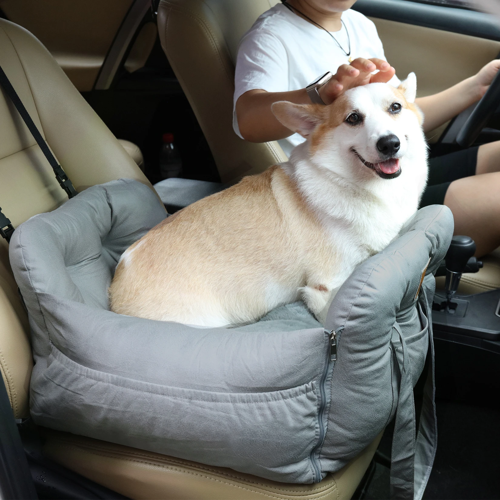 Asiento de coche con cinturón de seguridad para perros y gatos, cojín de nido de refuerzo para mascotas, lavable, sofá, ropa de cama, colchón de viaje