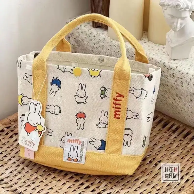 Nuova borsa di tela ricamata Miffy Borsa da esterno per ragazze Kawaii Borsa Bento Borsa a tracolla per studenti di grande capacità Borsa per la spesa