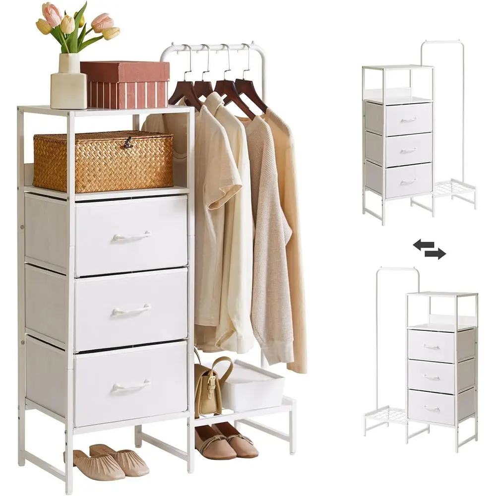 

Clothes Rack, Garment Rack with Shelves and Hanging Rod, 3 Drawers, Reversible Coat Hanger, White YD-TM081W1