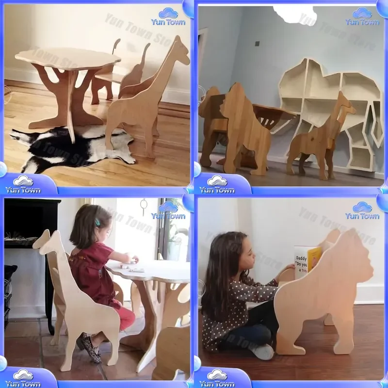 Solid Wood Bench for Kindergarten Picture Book Museum Children's Chair Animal Modeling Small Stool Early Education Center