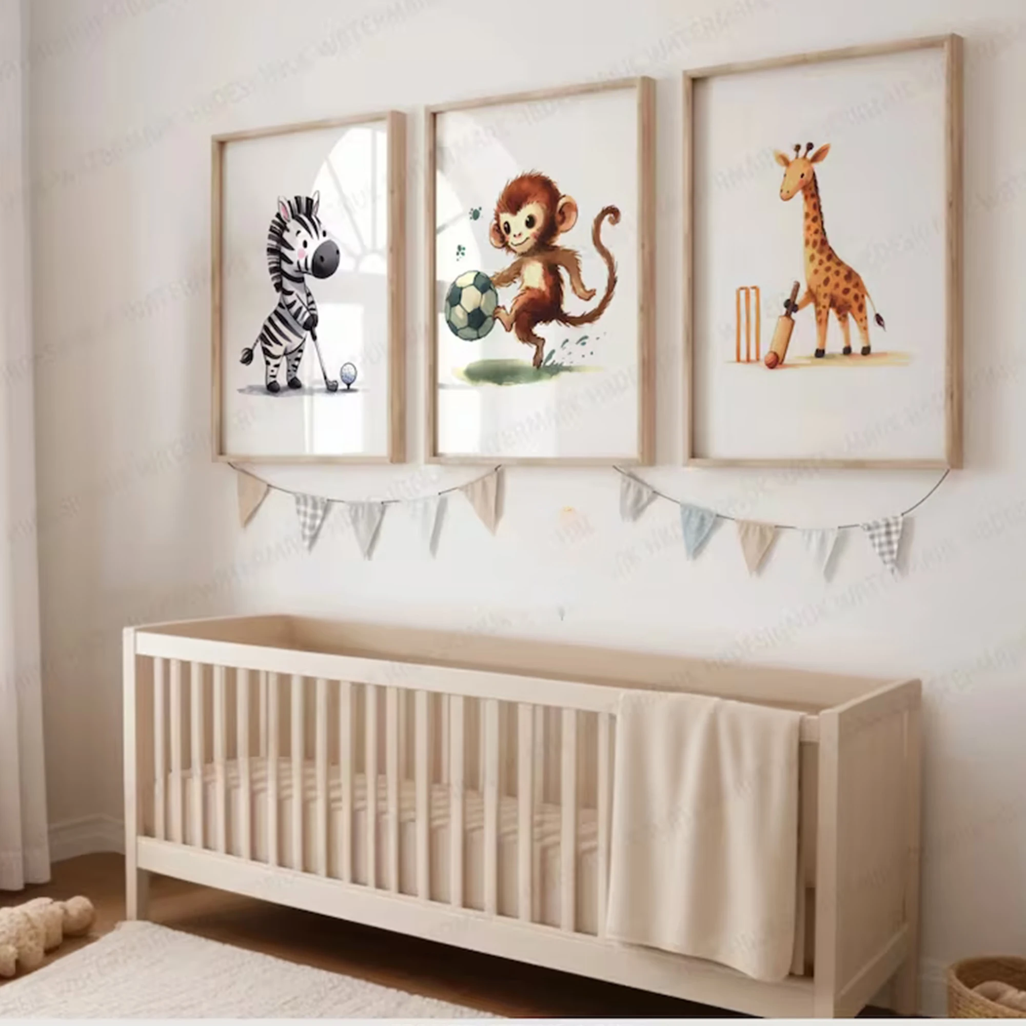 3pcs Modern Cartoon Animals Play Ball Wall Art Print Canvas Painting Poster Picture For Living Room,Bedroom Home Decor