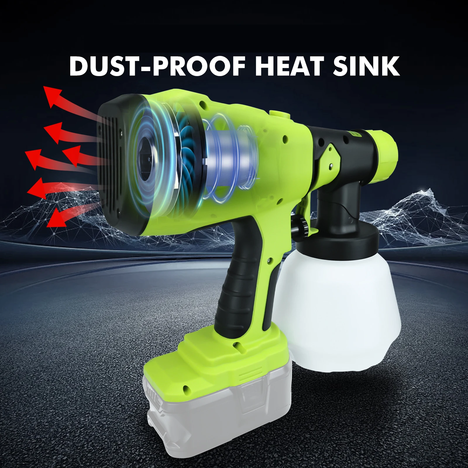 Беспроводной распылитель краски 1000 мл, подходит для аккумулятора Ryobi 18 В, 200 Вт, электрический распылитель HVLP, пистолет для домашней мебели (без аккумулятора)