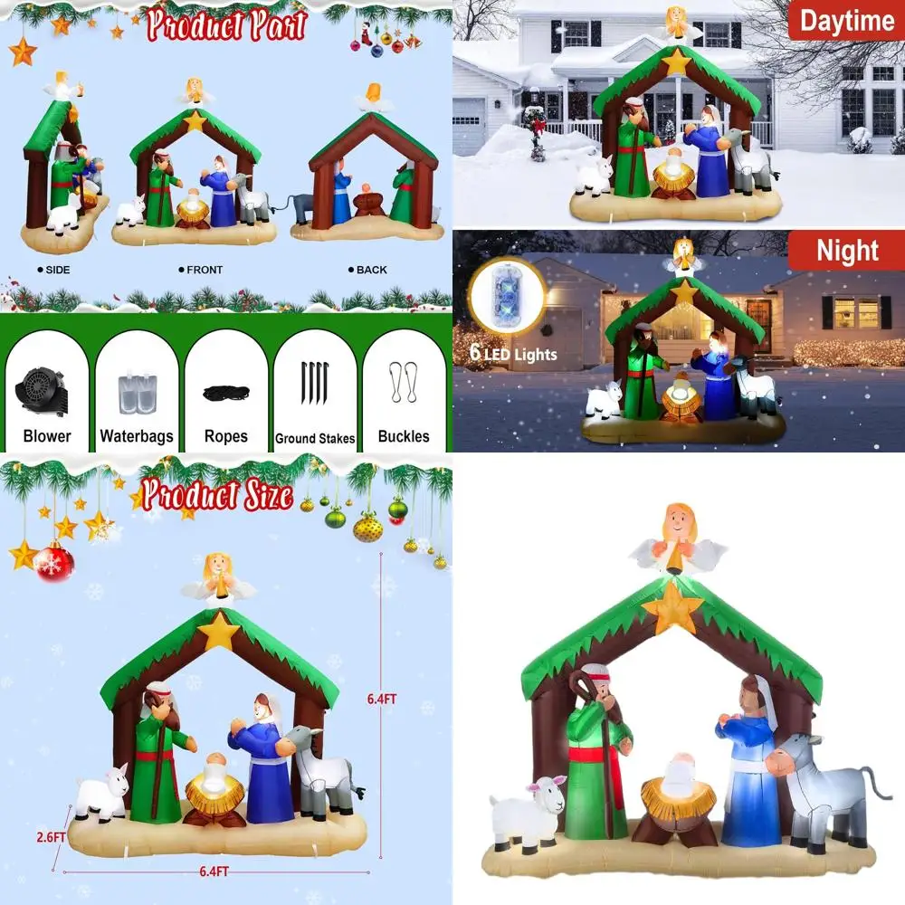 

6.4ft LED-lit Christmas Nativity Scene Inflatable with Jesus, Stable, and Angel for Outdoor/Indoor Xmas Decor