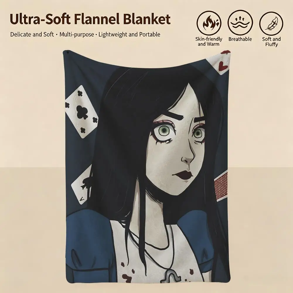 Game A-Alice Madness Returns-S Throw Warm Soft Flannel Blanket, Multi-use for Sofa Bed Camping Travel Nap