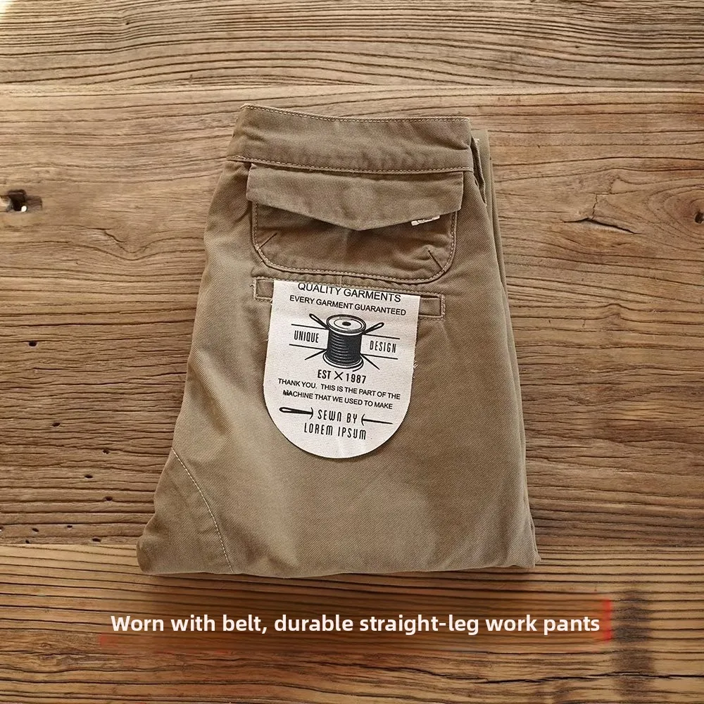 

Мужские винтажные повседневные рабочие брюки из чистого хлопка American Waed, свободные прямые спортивные брюки цвета хаки для осени и зимы