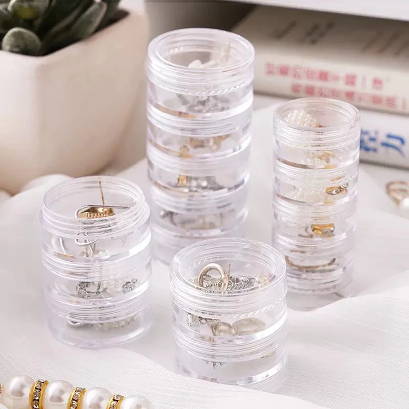 5 Layers Stackable Round Jewelry Storage Box Nacklace Earrings Display Holder Mini Plastic Storage Case Small Items Organizer